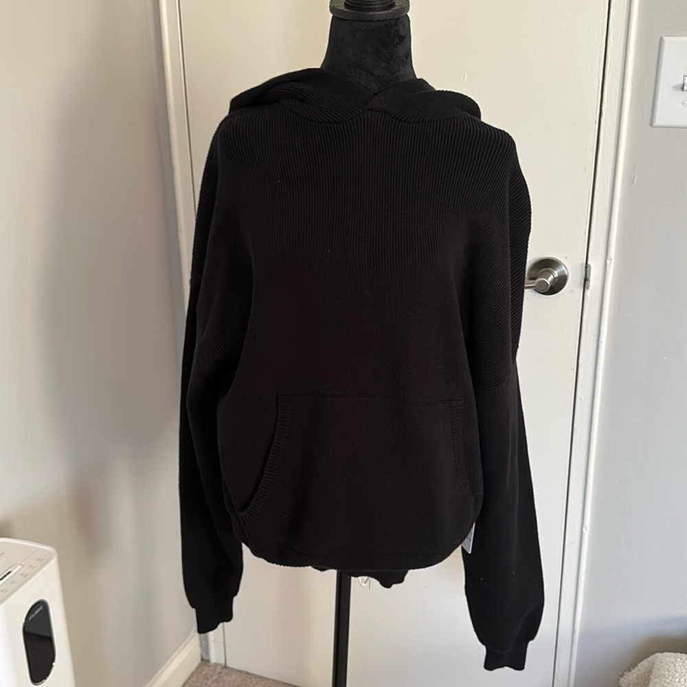 Alo - Oversized Heavyweight Black Knit Hooded Sweater